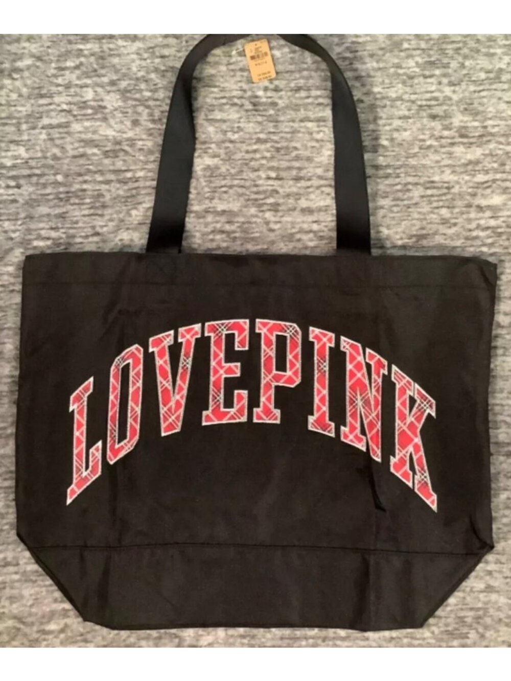 NWT Victoria's Secret PINK Red Plaid Logo Tote Weekender Bag Black & Red